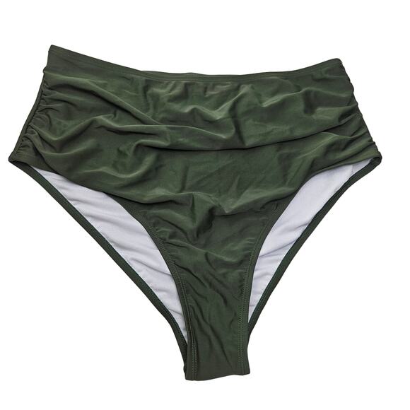 NWOT High Waist Bikini Bottom 2XL Olive Green‎ Ruched Front - Picture 1 of 7